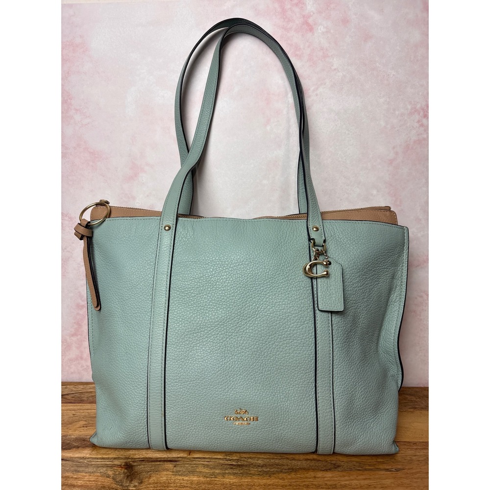 Coach May Tote (Style #1573) Seafoam with a Tan/Khaki trim